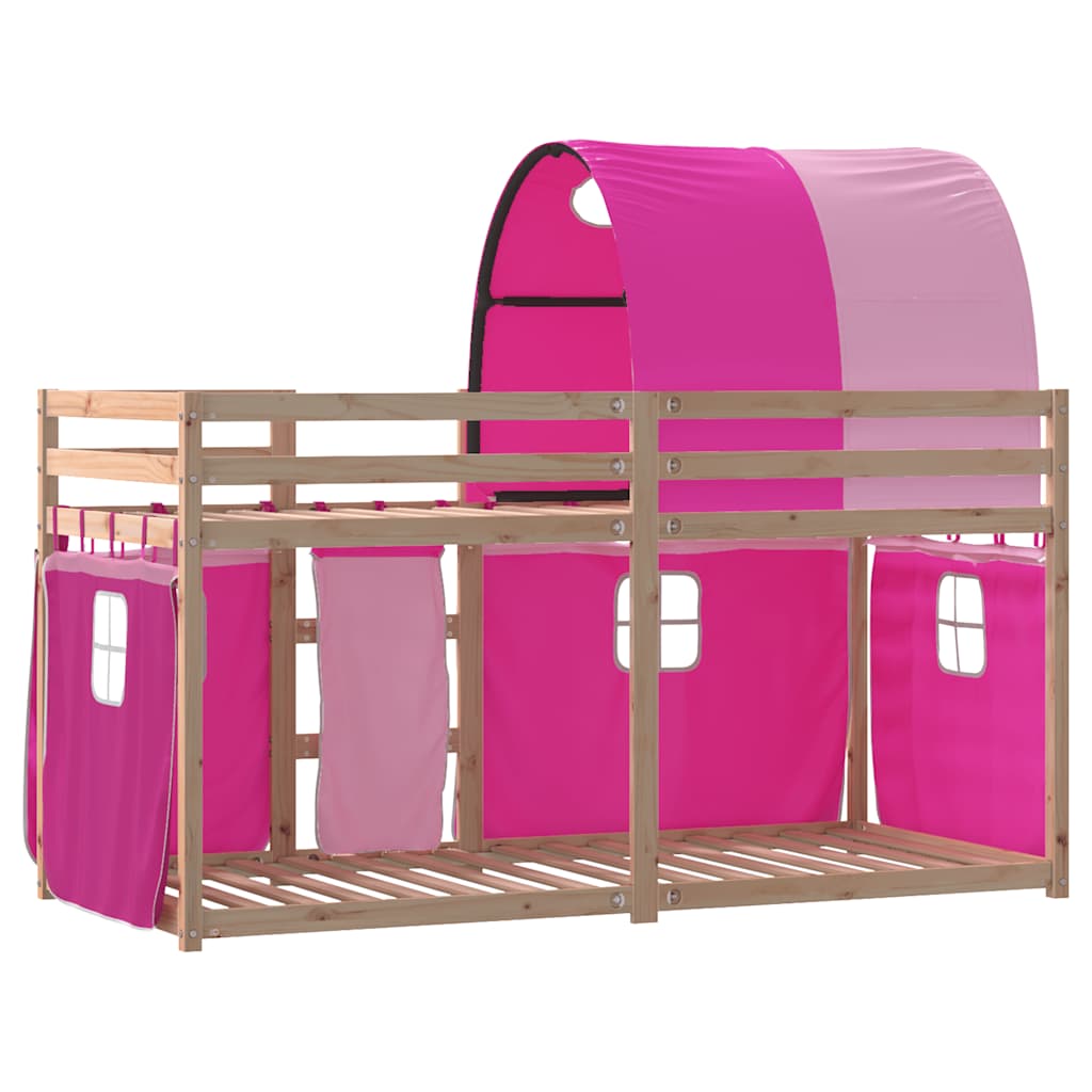 køjeseng med gardiner 90x190 cm massivt fyrretræ pink