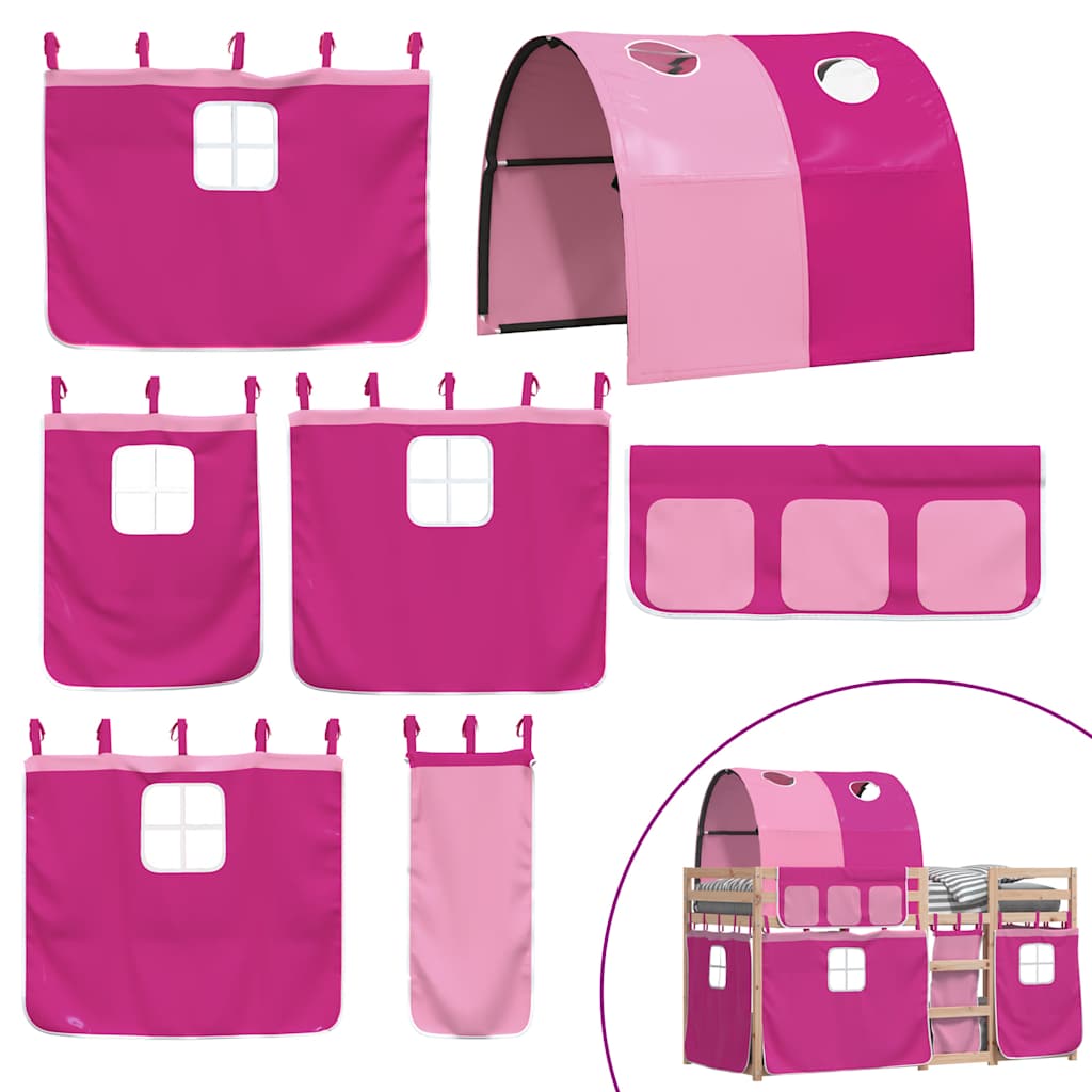 køjeseng med gardiner 90x190 cm massivt fyrretræ pink