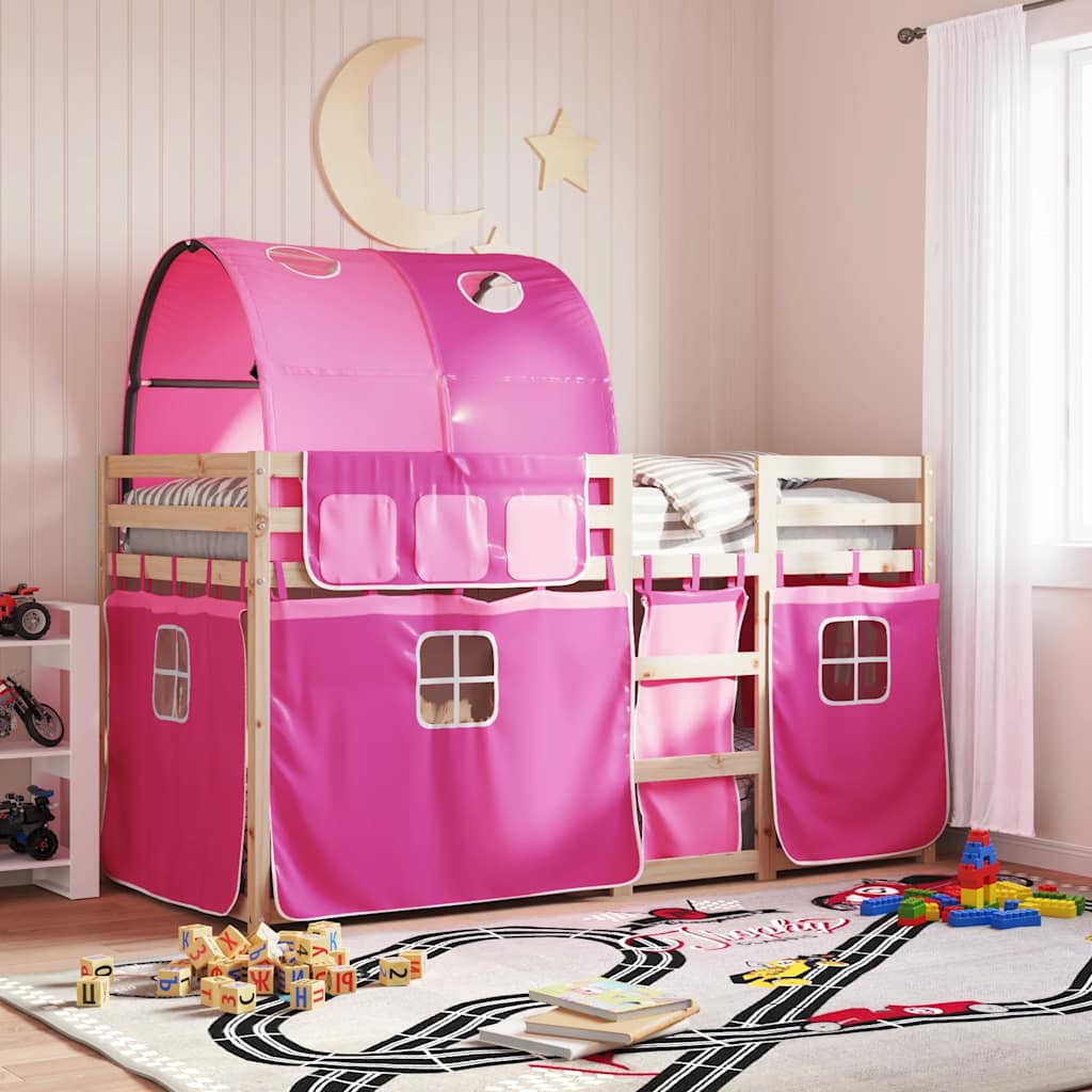 køjeseng med gardiner 90x190 cm massivt fyrretræ pink
