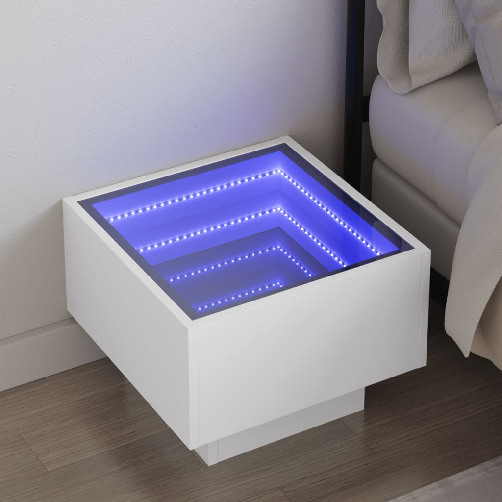 sengebord med Infinity LED-lys 40x40x30 cm hvid