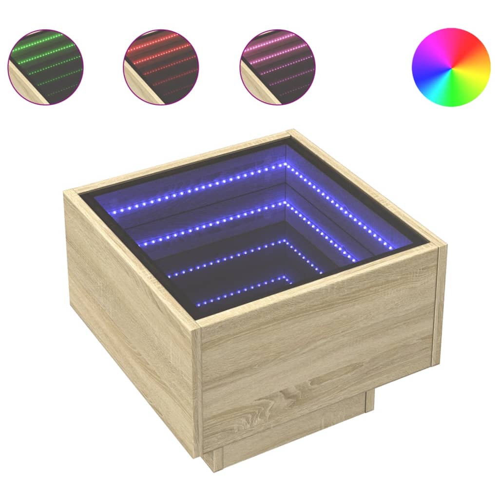 sengebord med Infinity LED-lys 40x40x30 cm sonoma-eg