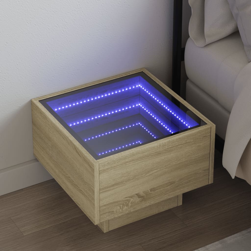 sengebord med Infinity LED-lys 40x40x30 cm sonoma-eg