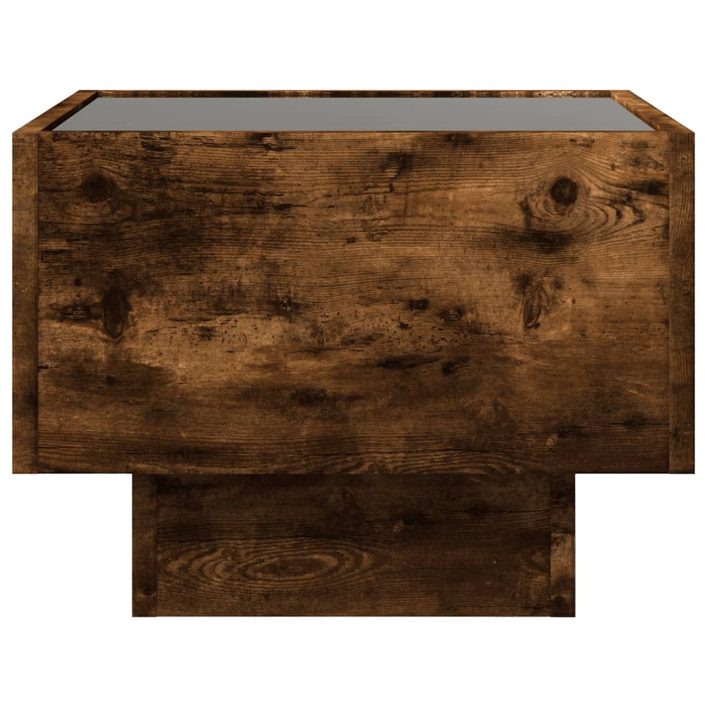 sengebord med Infinity LED-lys 40x40x30 cm røget egetræsfarve