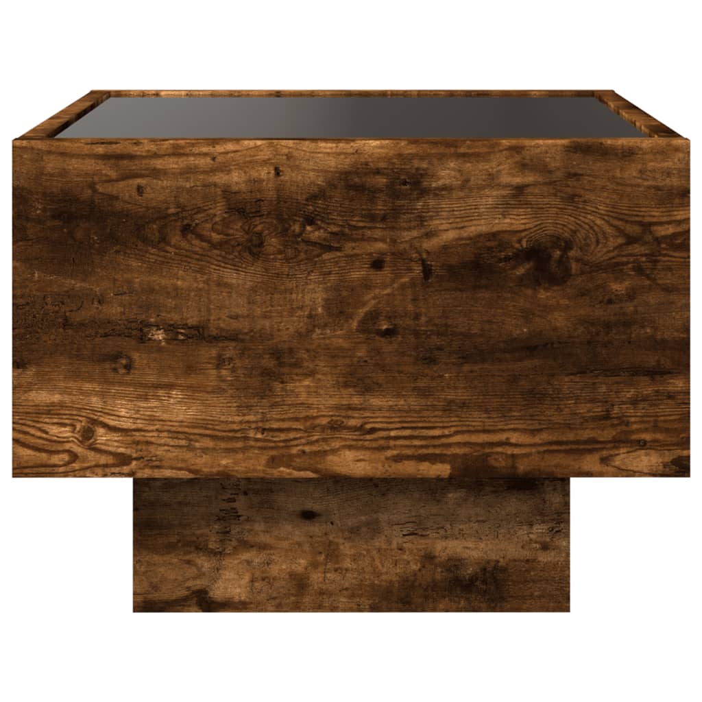 sengebord med Infinity LED-lys 40x40x30 cm røget egetræsfarve