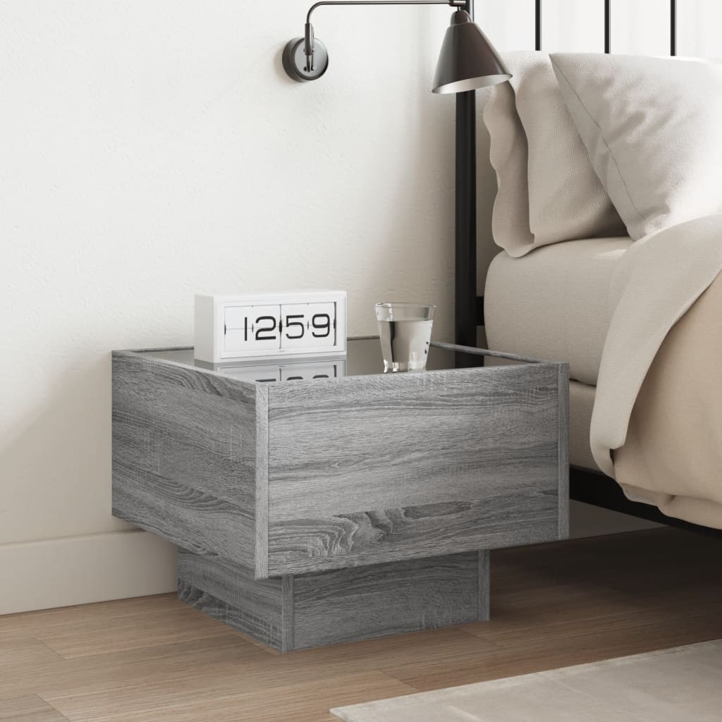 sofabord med Infinity LED-lys 40x40x30 cm grå sonoma-eg