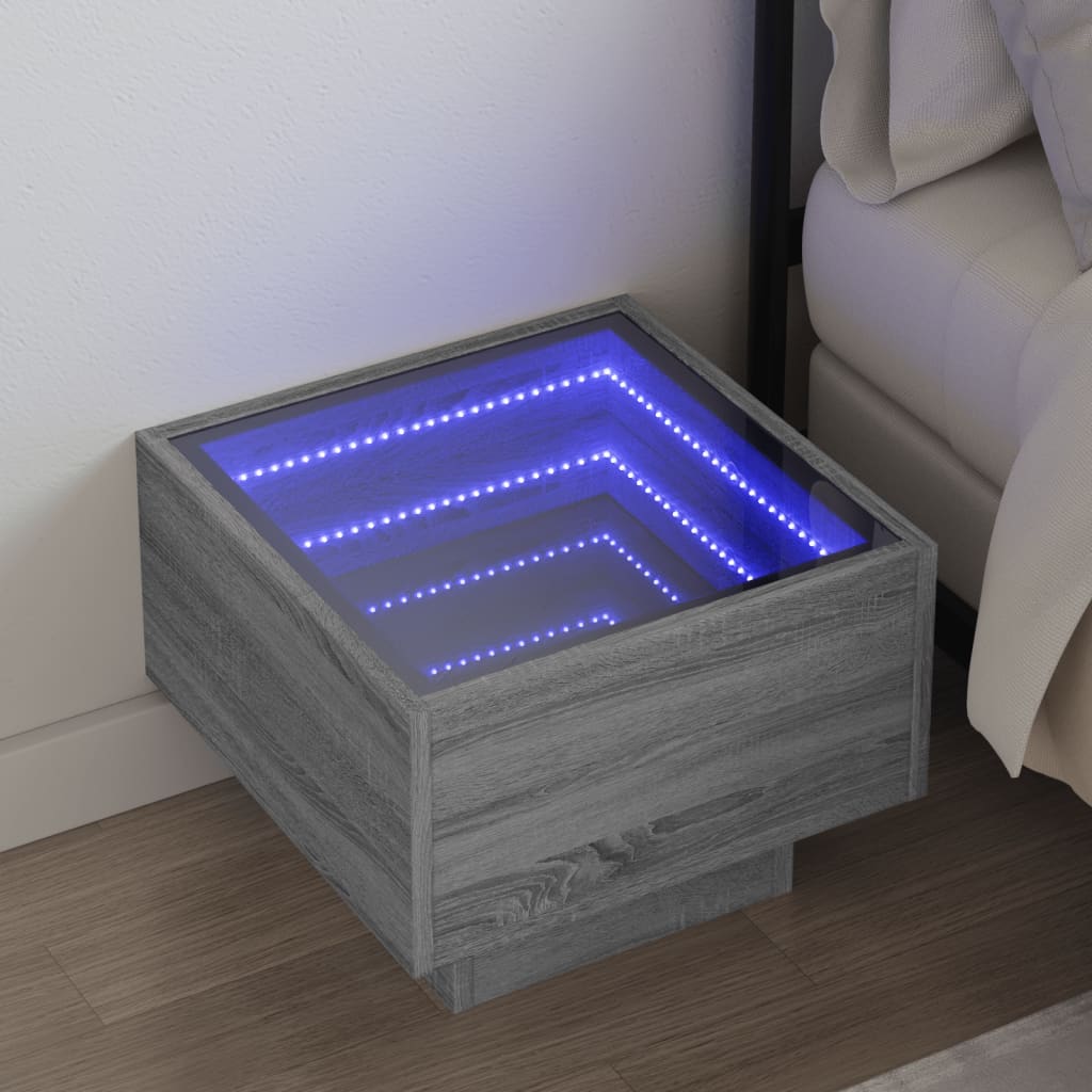 sofabord med Infinity LED-lys 40x40x30 cm grå sonoma-eg