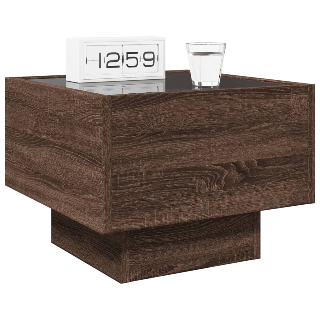 sengebord med Infinity LED-lys 40x40x30 cm brun egetræsfarve