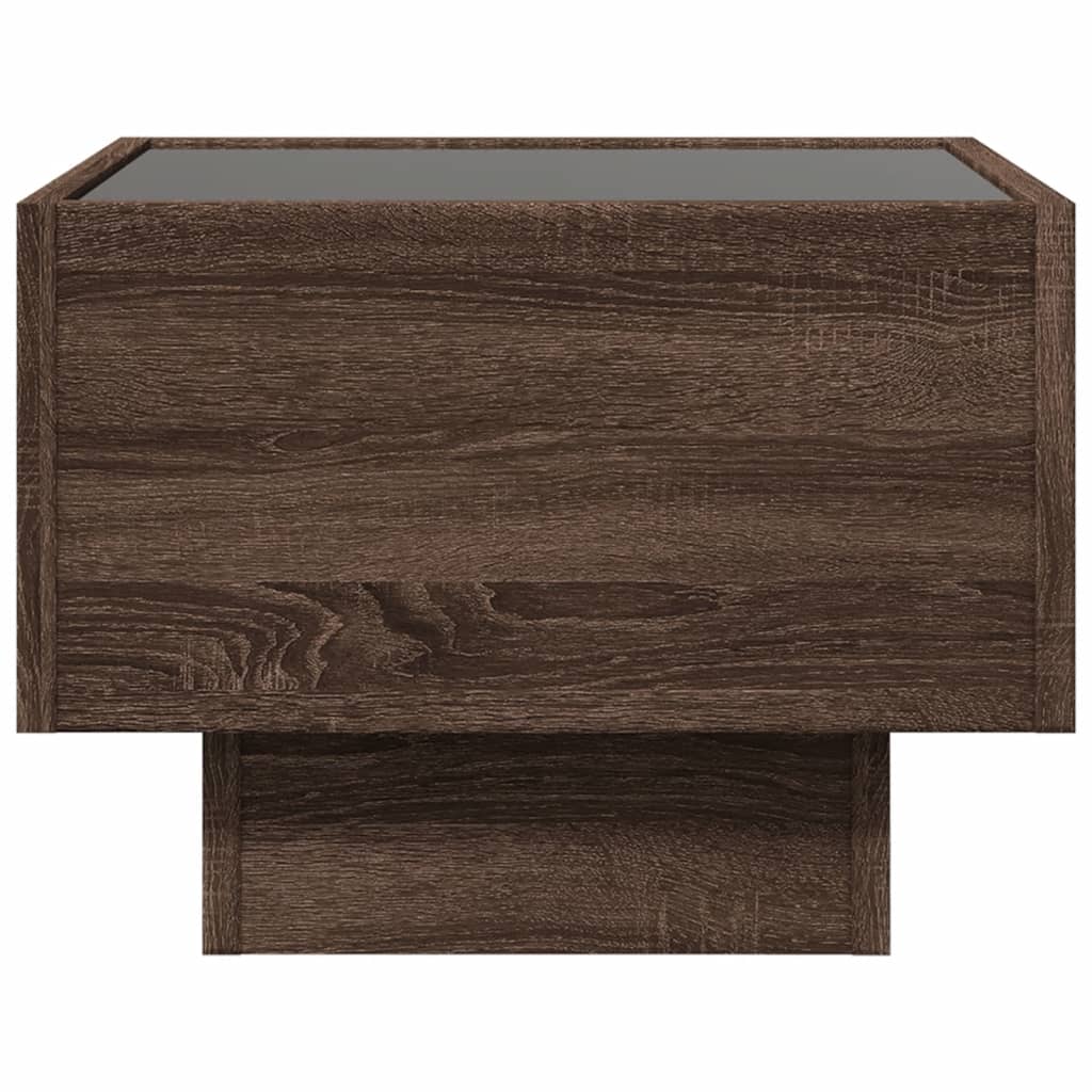 sengebord med Infinity LED-lys 40x40x30 cm brun egetræsfarve