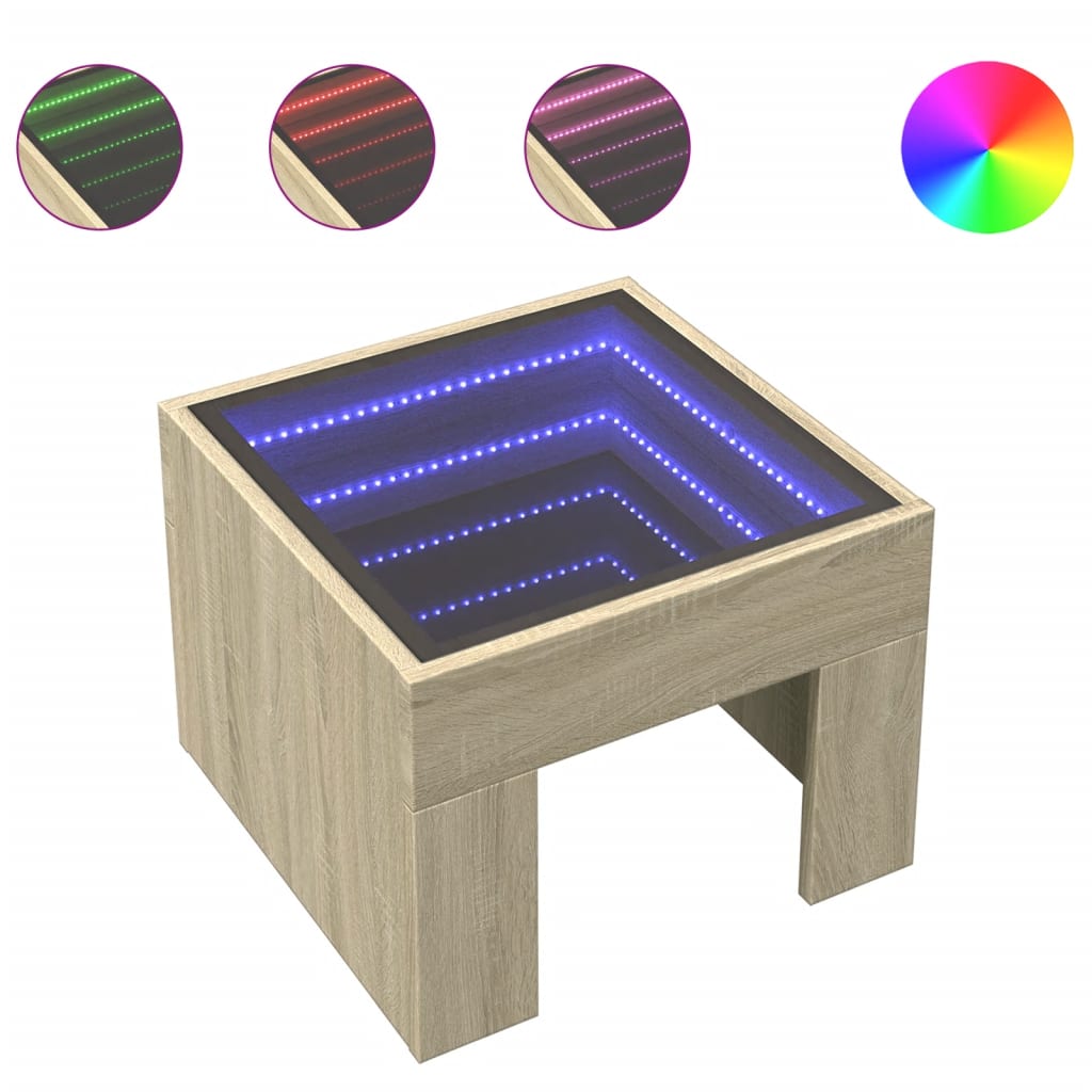 sengebord med Infinity LED-lys 40x40x30 cm sonoma-eg