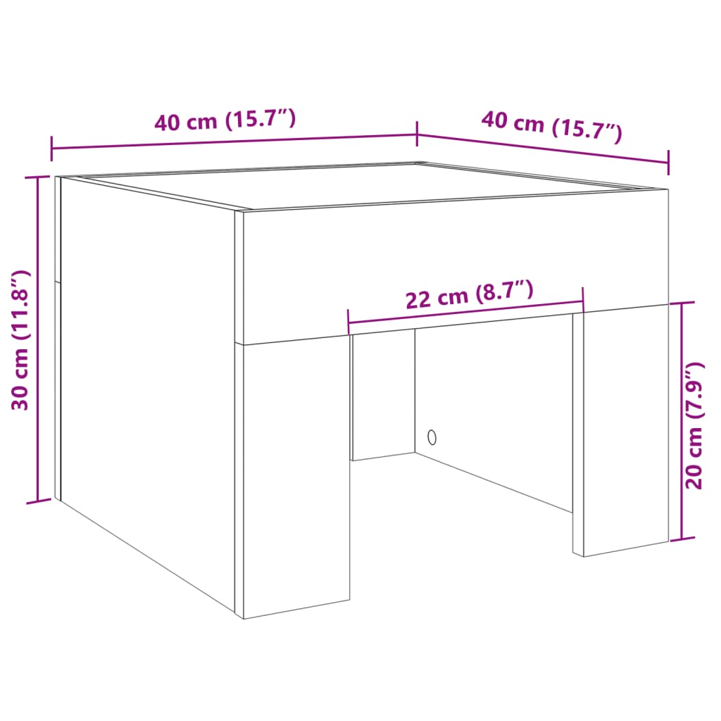 sengebord med Infinity LED-lys 40x40x30 cm sonoma-eg