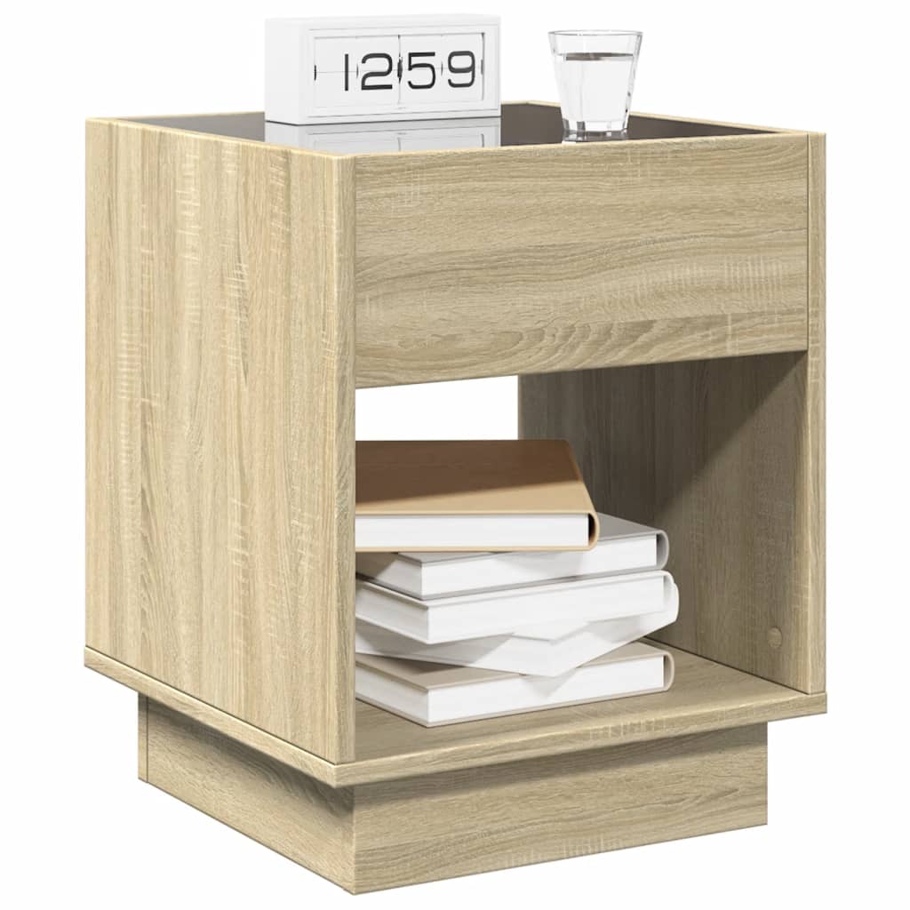 sengebord med Infinity LED-lys 40x40x50 cm sonoma-eg