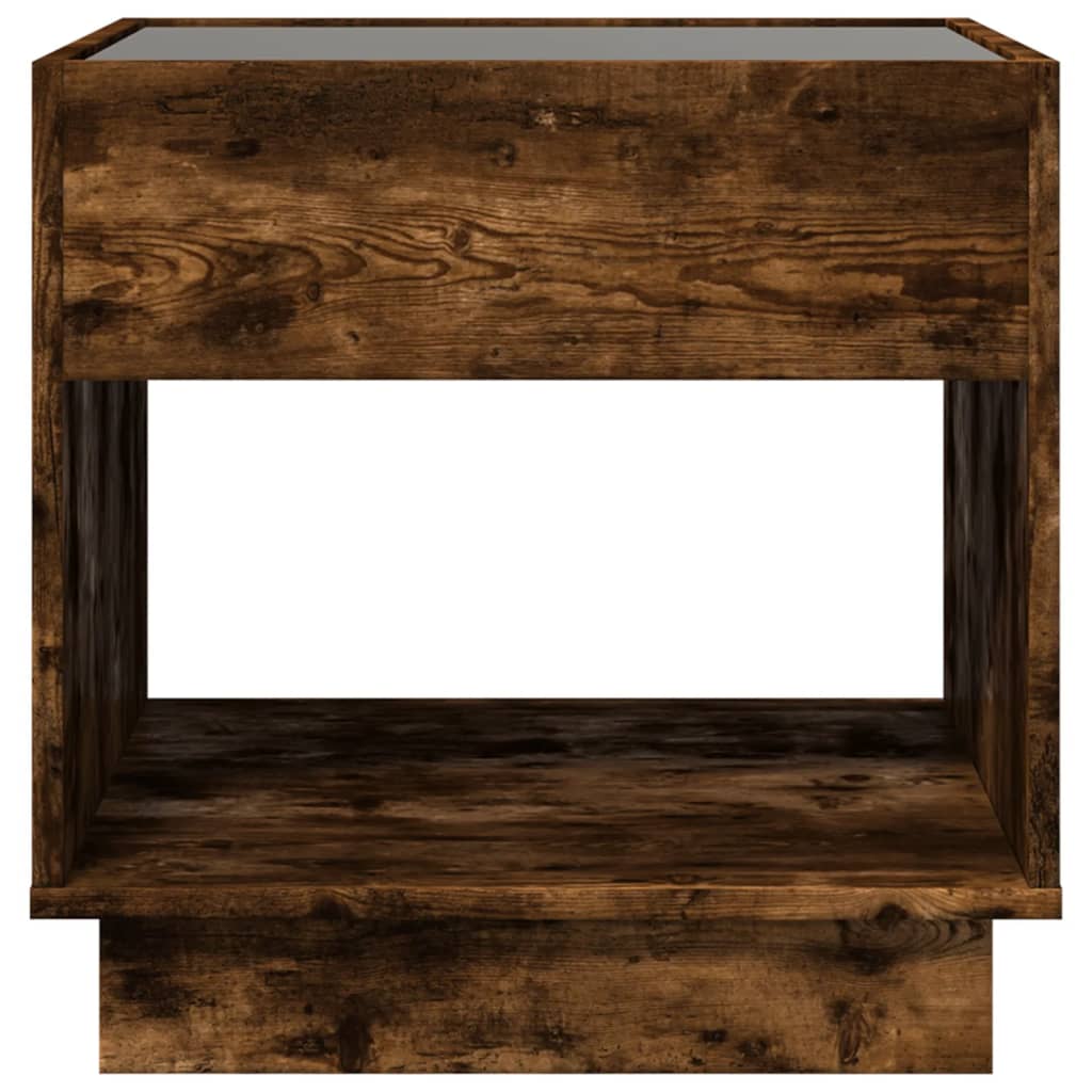 sengebord med Infinity LED-lys 50x50x50 cm røget egetræsfarve