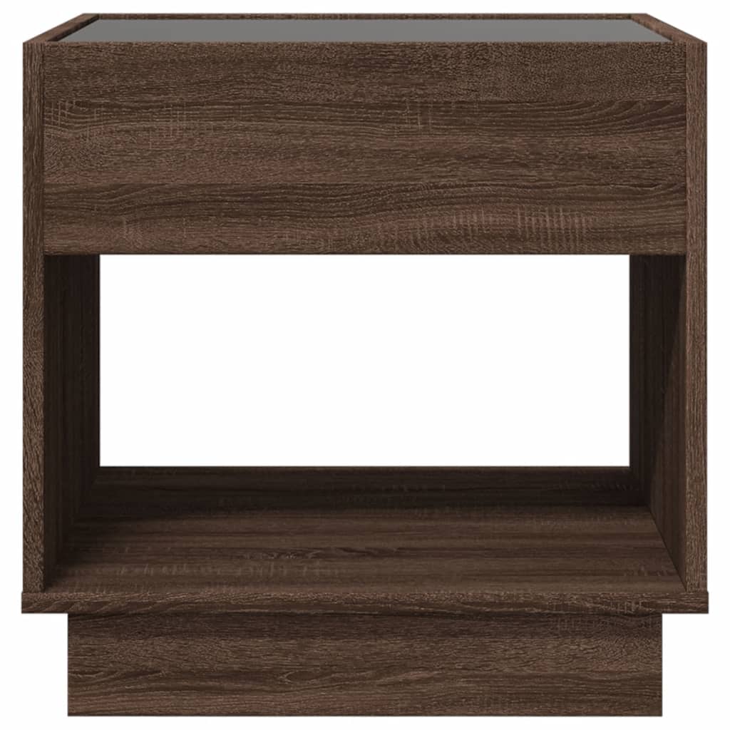 sengebord med Infinity LED-lys 50x50x50 cm brun egetræsfarve