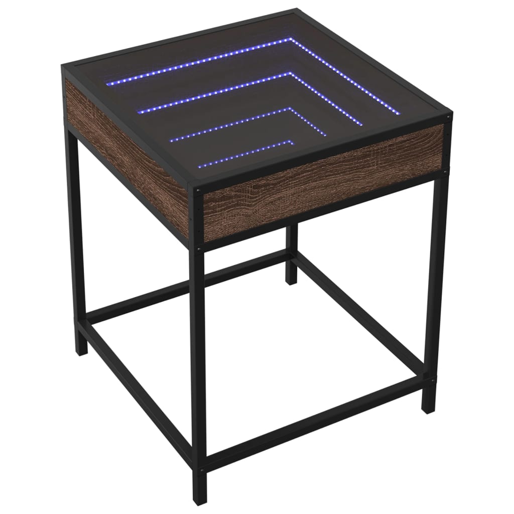 sengebord med Infinity LED-lys 40x40x51 cm brun egetræsfarve