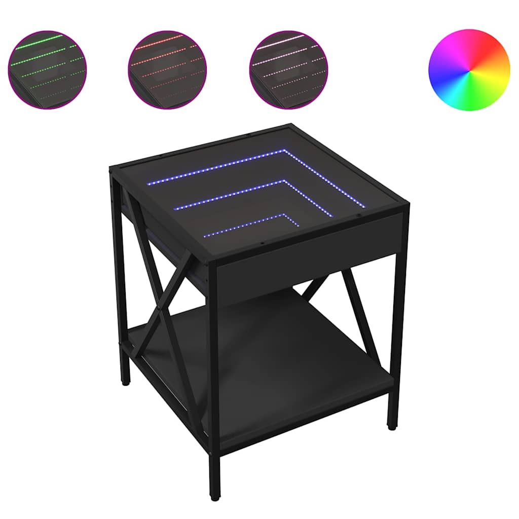 sengebord med Infinity LED-lys 40x40x49 cm sort