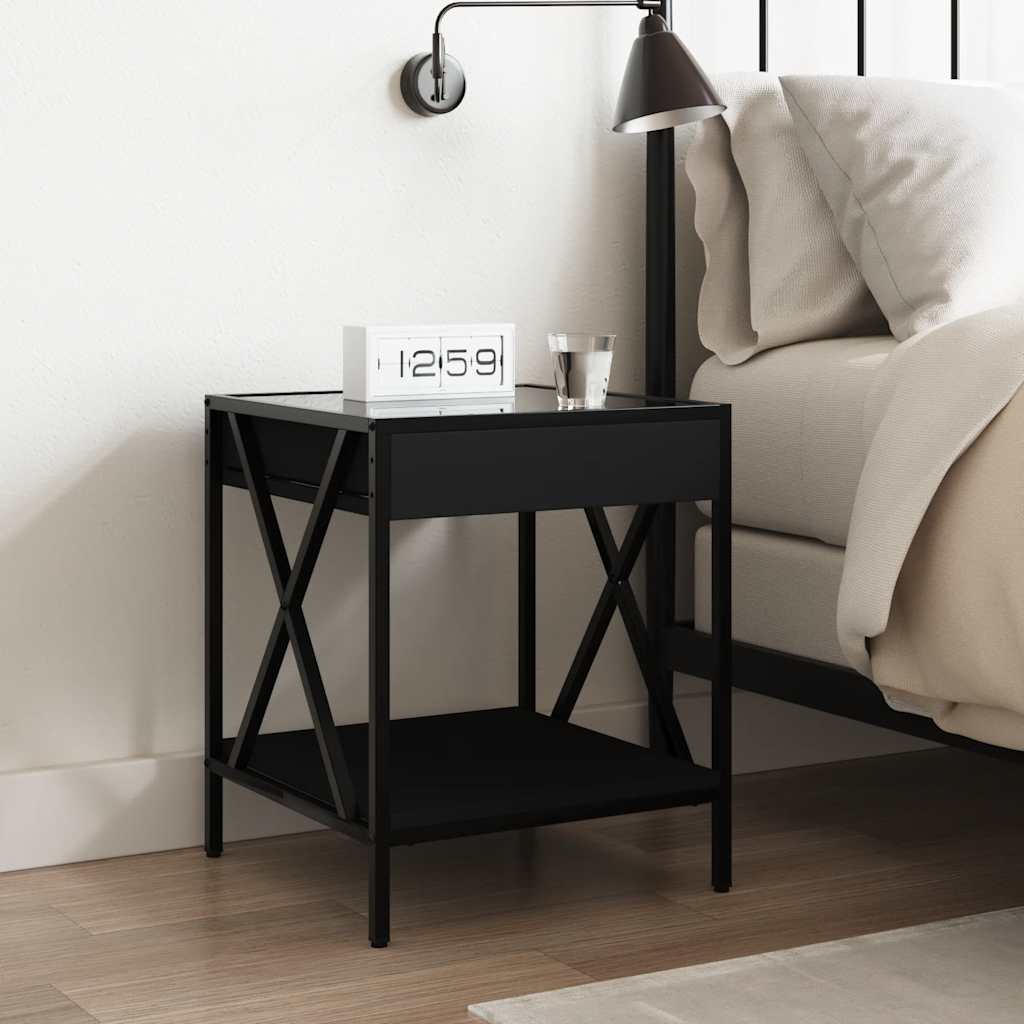 sengebord med Infinity LED-lys 40x40x49 cm sort
