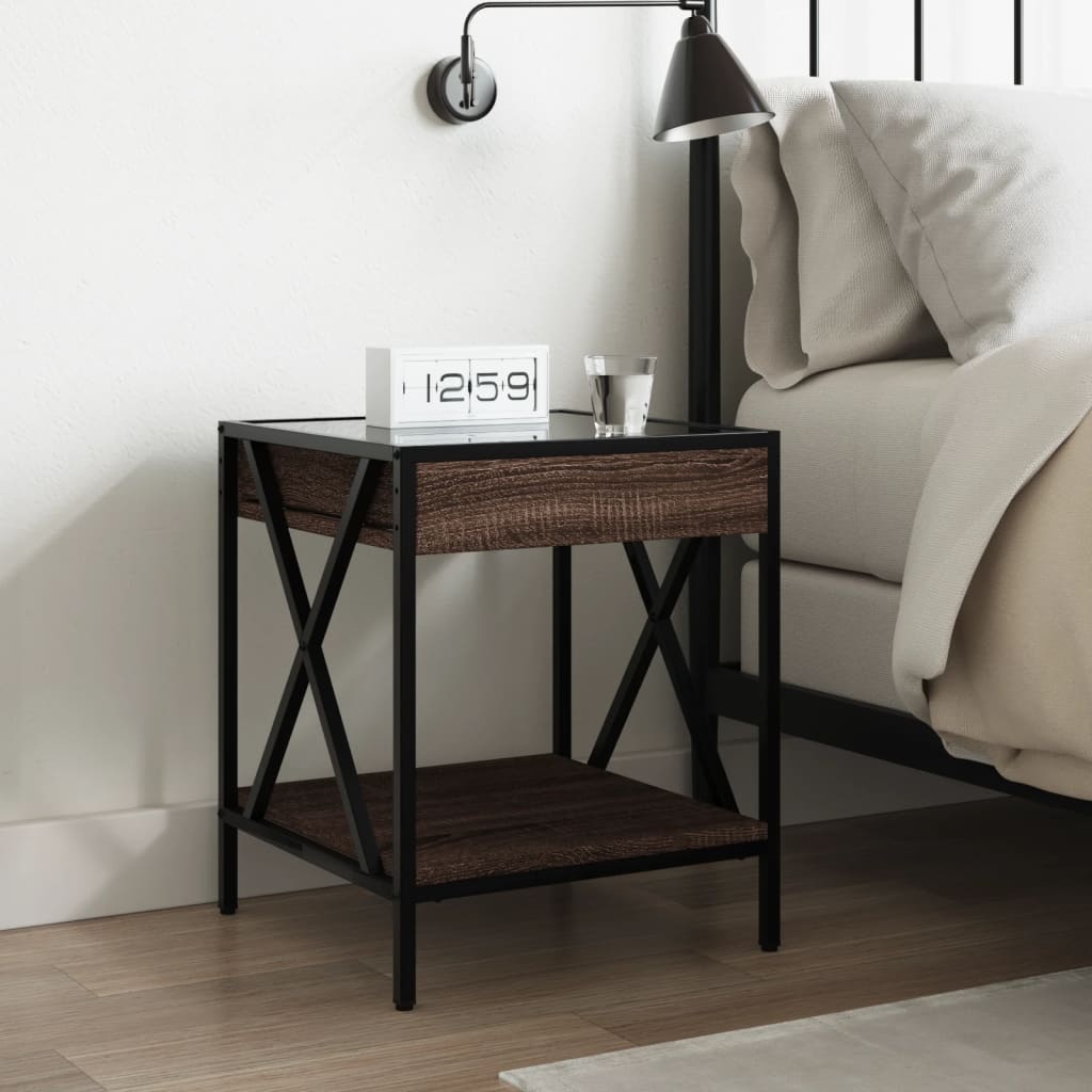sengebord med Infinity LED-lys 40x40x49 cm brun egetræsfarve