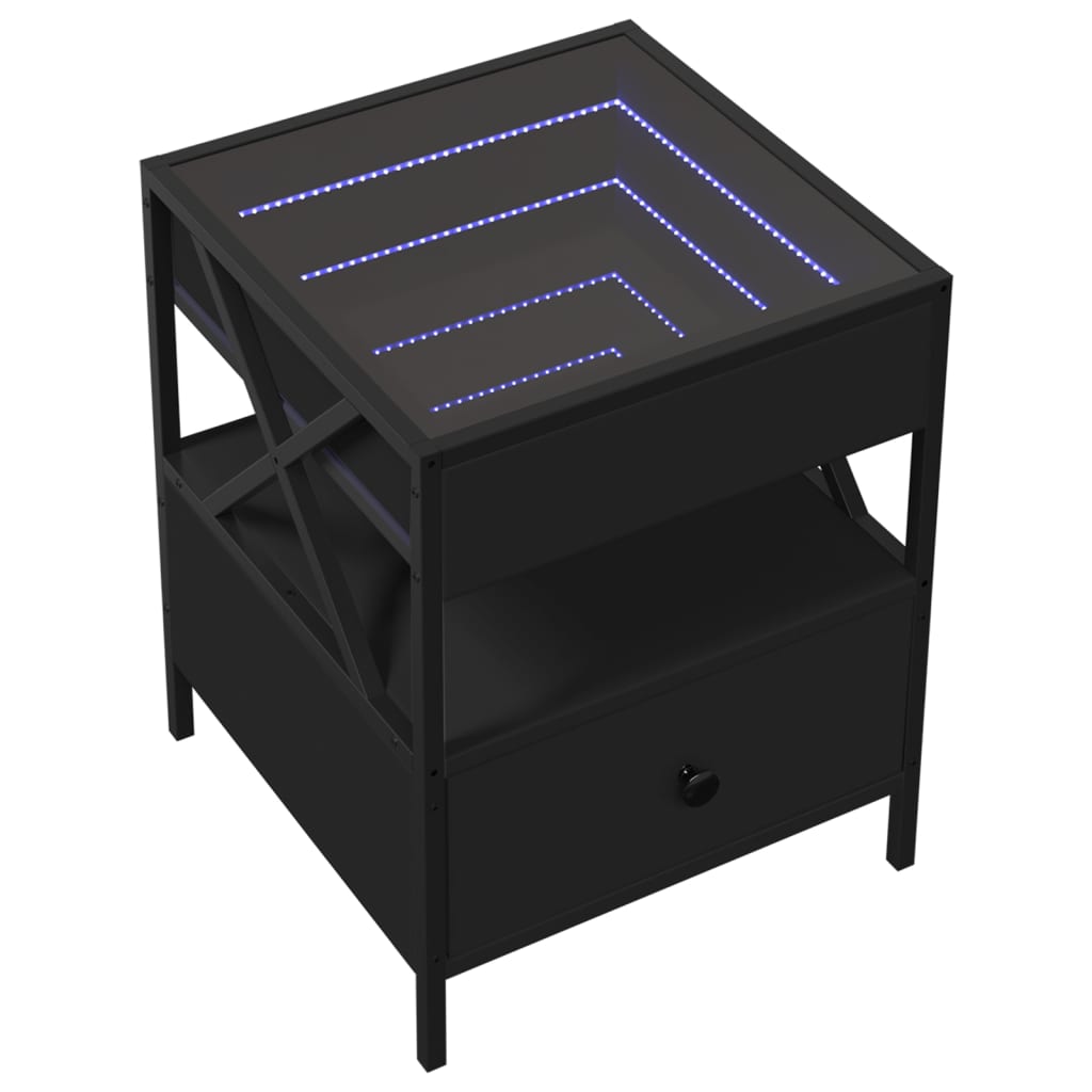 sengebord med Infinity LED-lys 40x40x51 cm sort