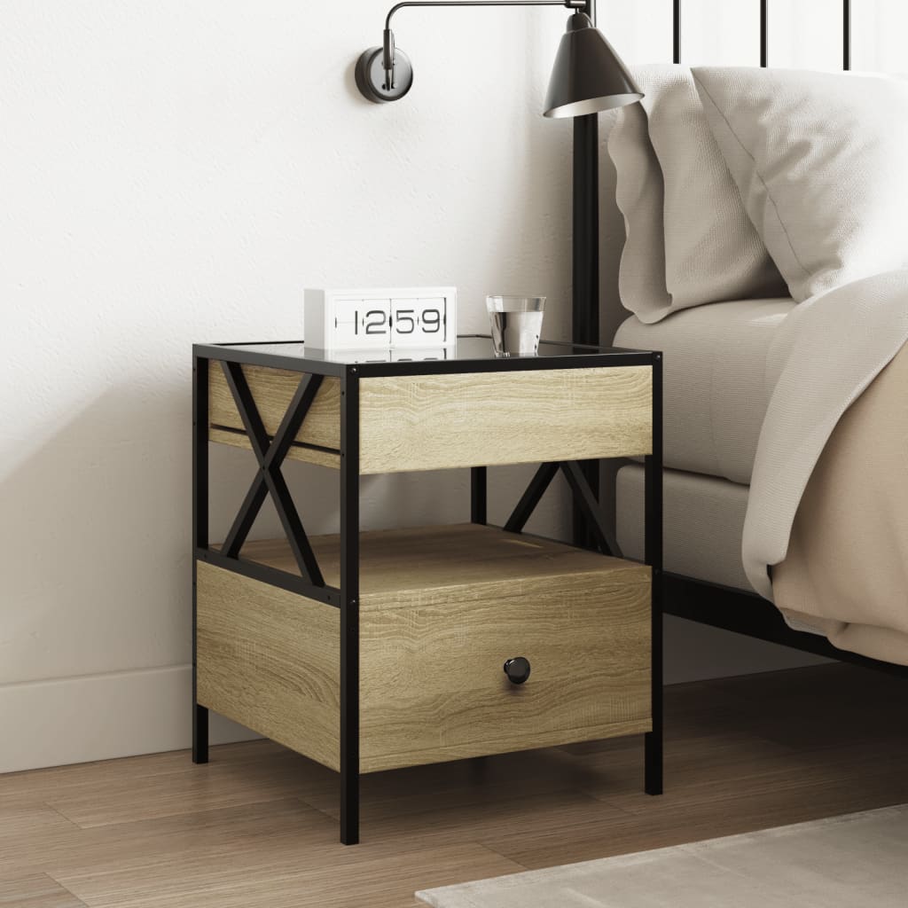 sengebord med Infinity LED-lys 40x40x51 cm sonoma-eg