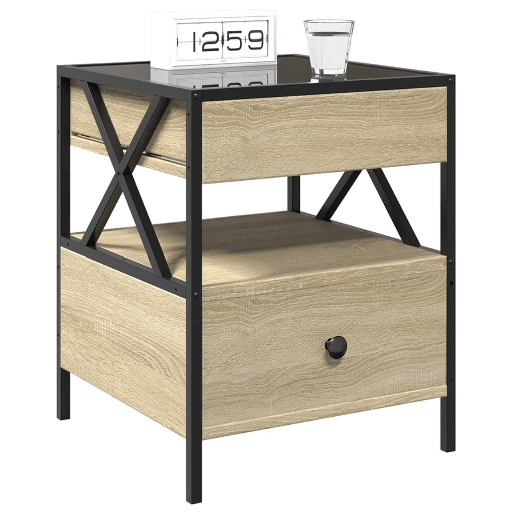 sengebord med Infinity LED-lys 40x40x51 cm sonoma-eg