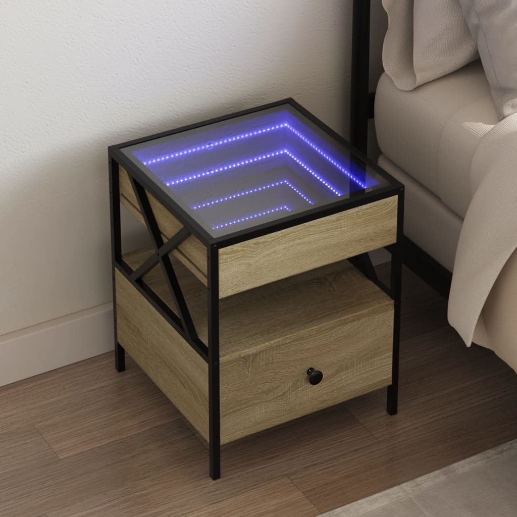 sengebord med Infinity LED-lys 40x40x51 cm sonoma-eg