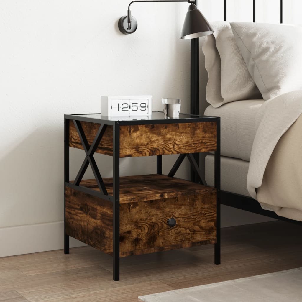 sengebord med Infinity LED-lys 40x40x51 cm røget egetræsfarve