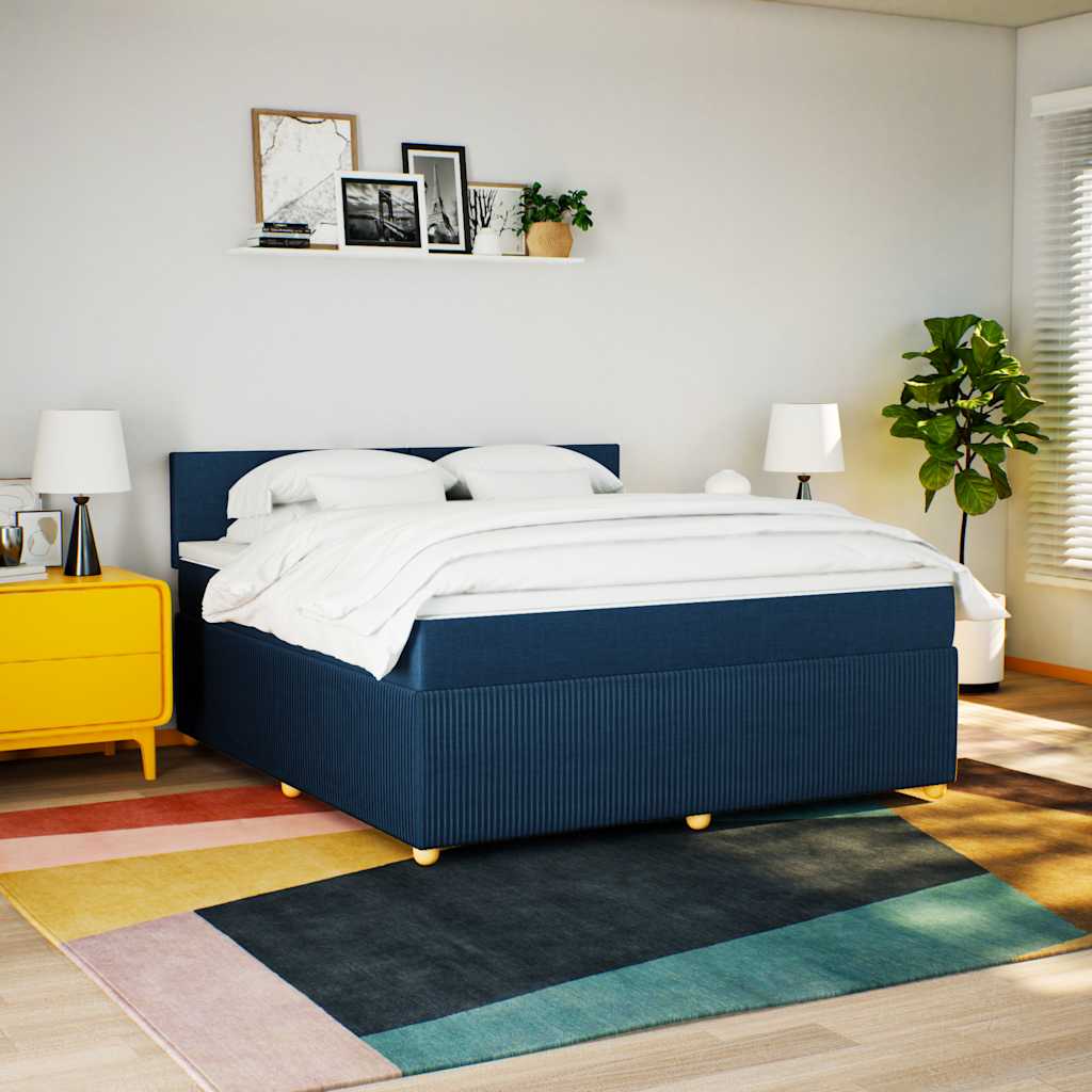 kontinentalseng med madras 180x200 cm stof blå
