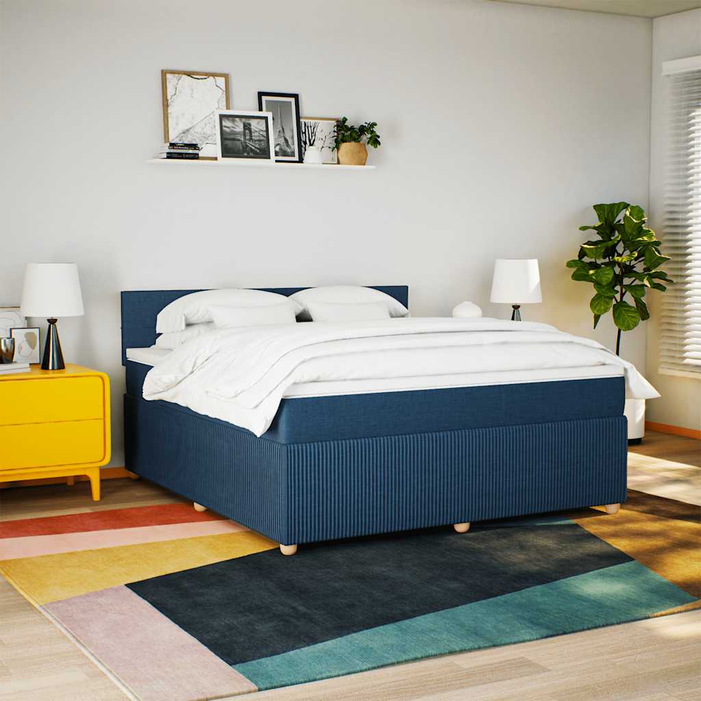kontinentalseng med madras 180x200 cm stof blå