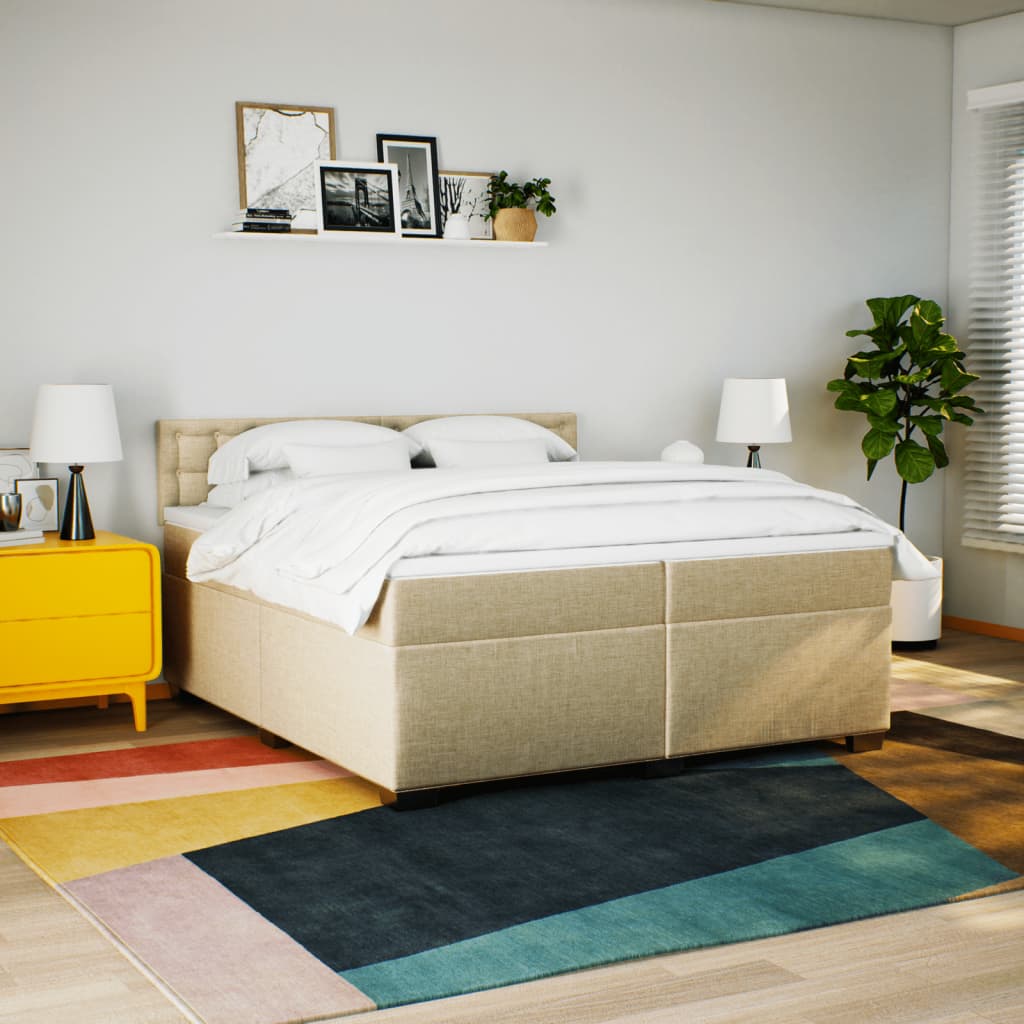 kontinentalseng med madras 200x200 cm stof cremefarvet