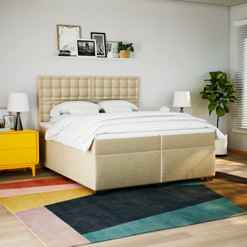 kontinentalseng med madras 200x200 cm stof cremefarvet