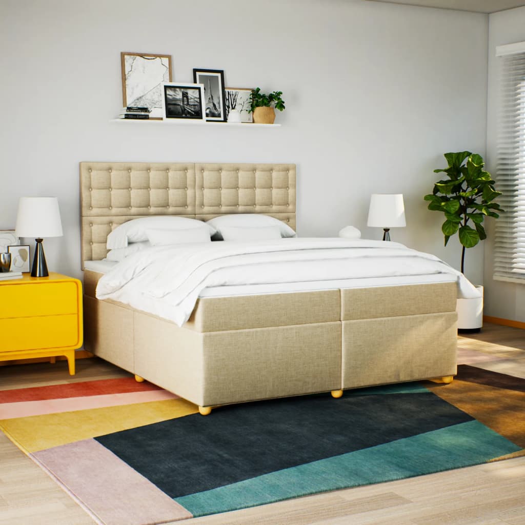 kontinentalseng med madras 200x200 cm stof cremefarvet