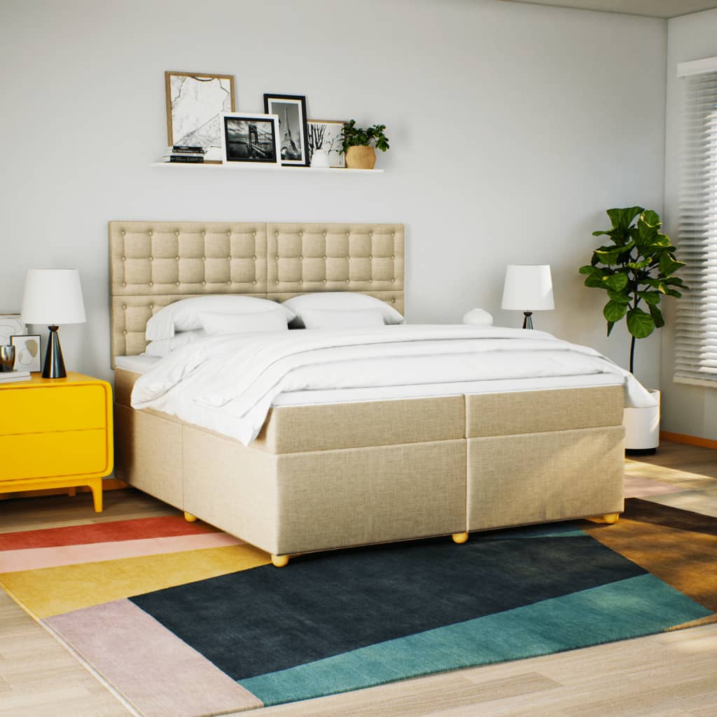 kontinentalseng med madras 200x200 cm stof cremefarvet
