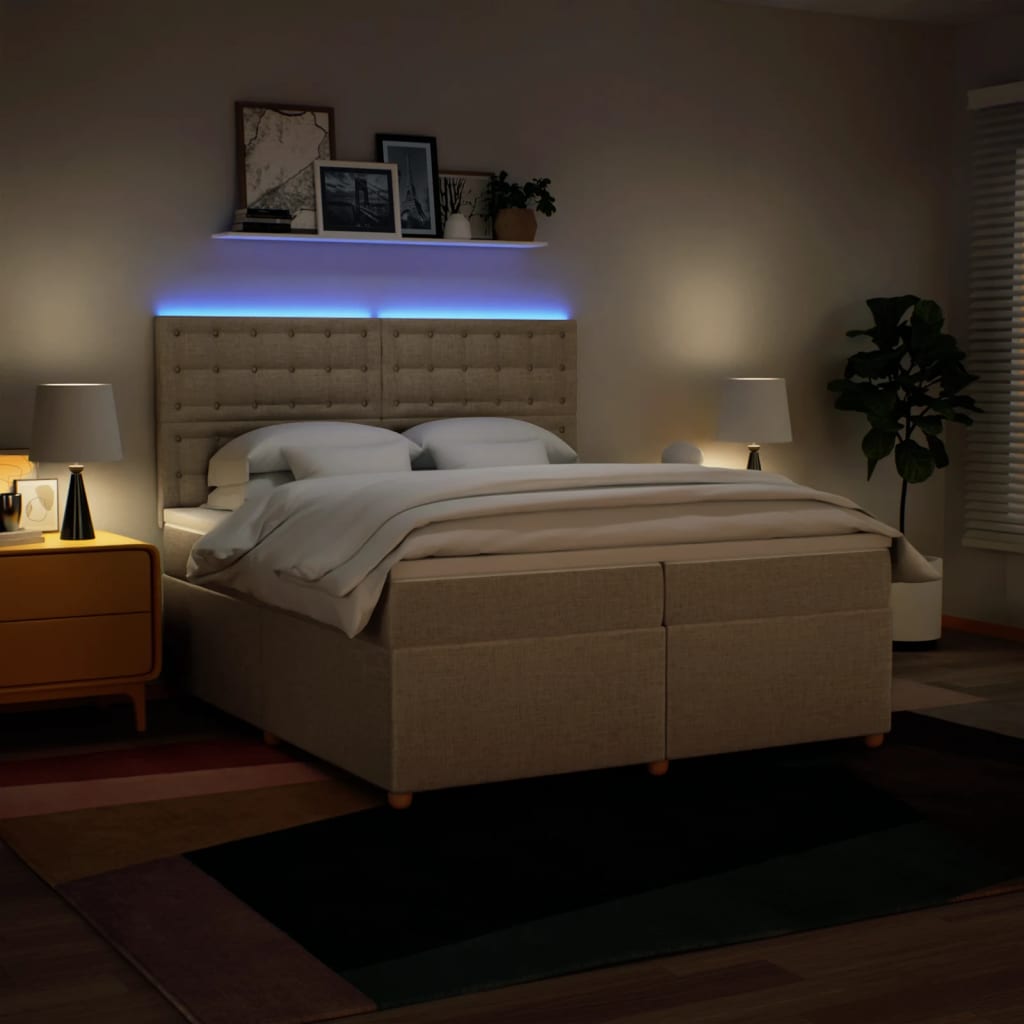 kontinentalseng med madras 200x200 cm stof cremefarvet