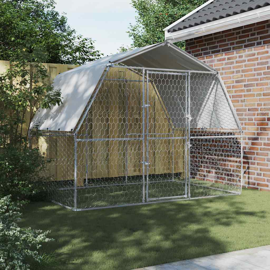 hundegård med tag og låge galvaniseret stål sølvfarvet