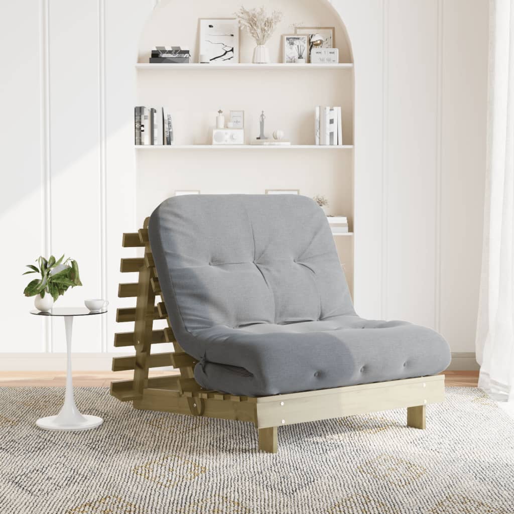 futon med madras 80x206x11 cm massivt fyrretræ