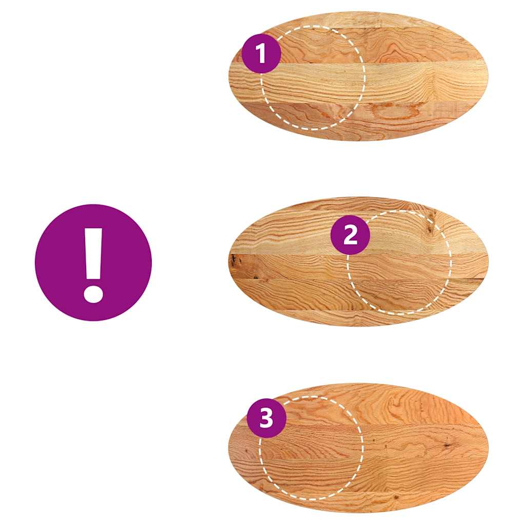 bordplade 120x60x4 cm massivt egetræ oval lysebrun