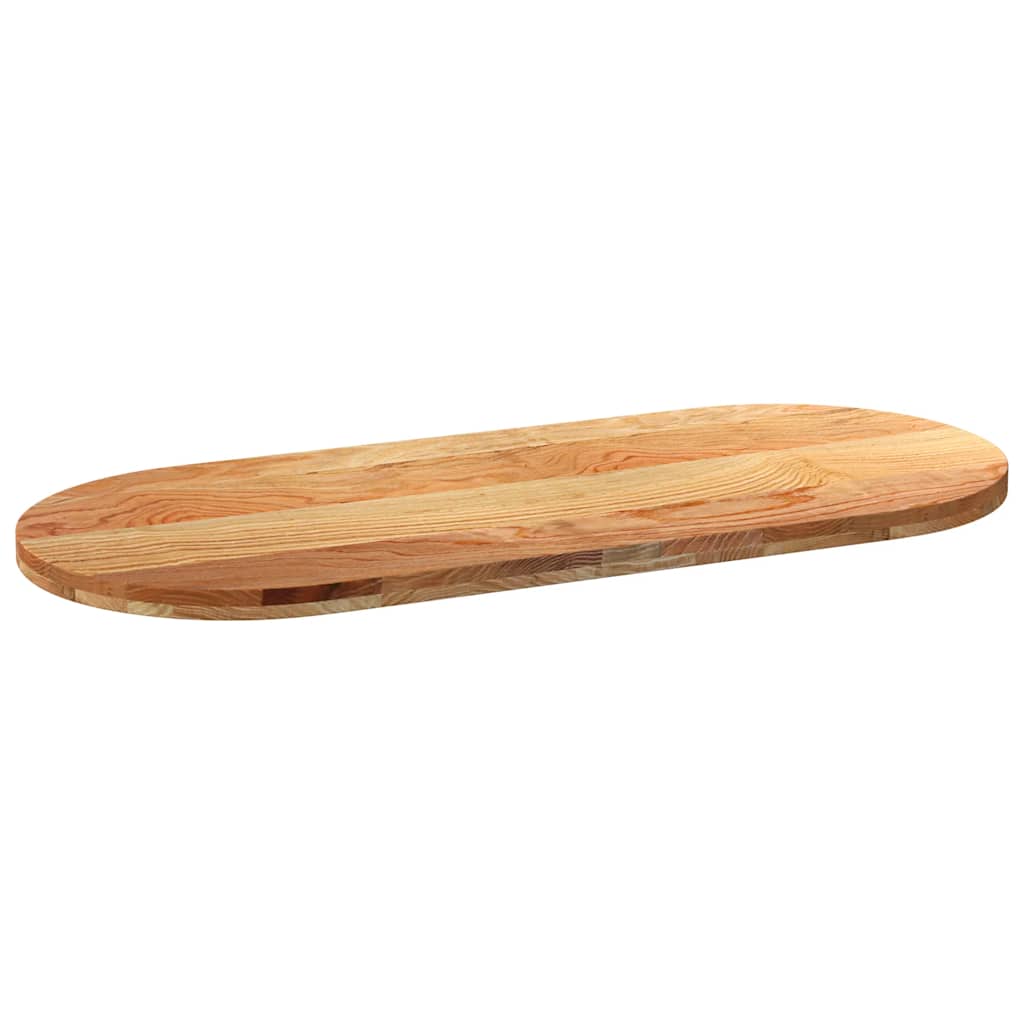 bordplade 140x60x4 cm massivt egetræ oval lysebrun