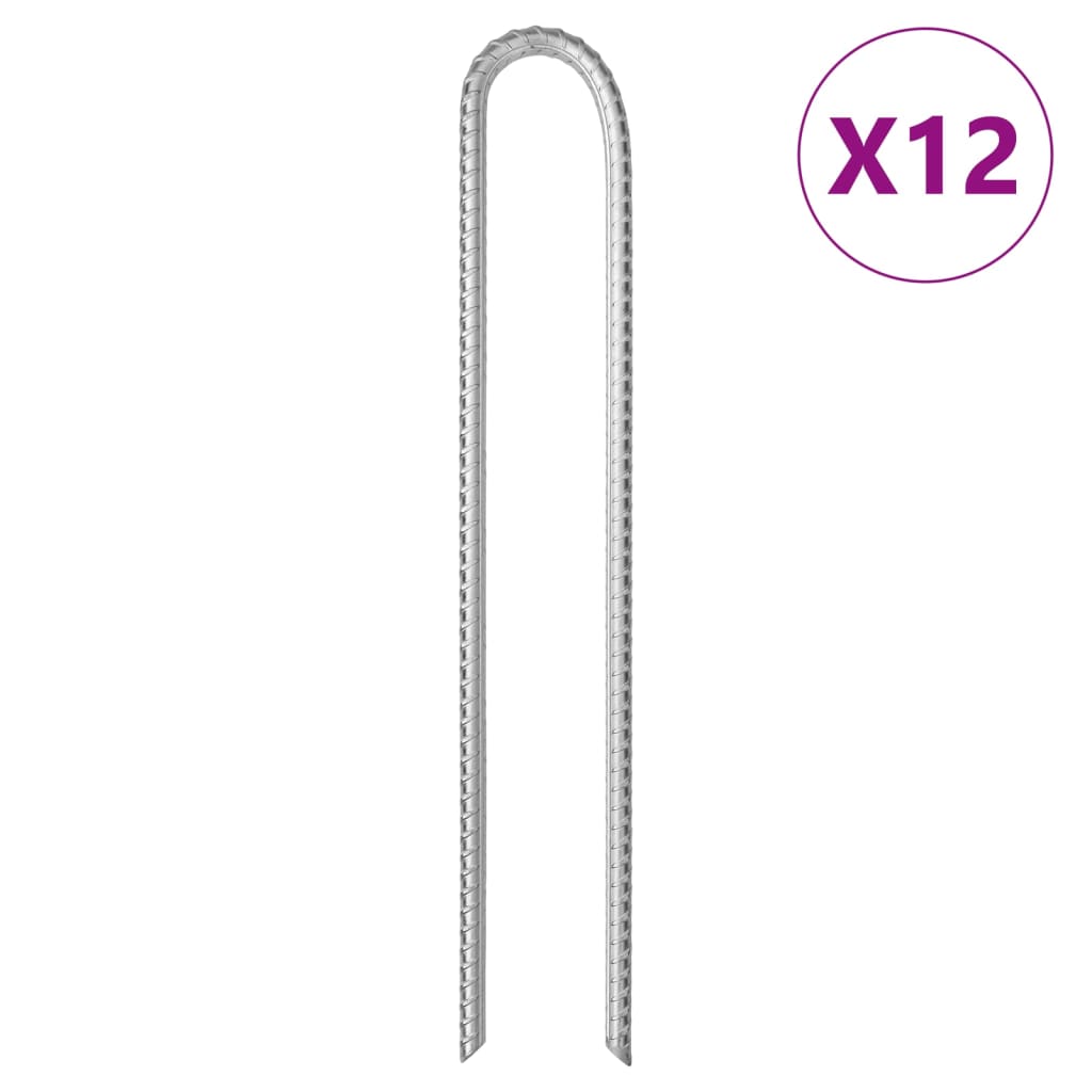 teltpløkker 12 stk. V-facon 37 cm Ø11,3 mm galvaniseret stål