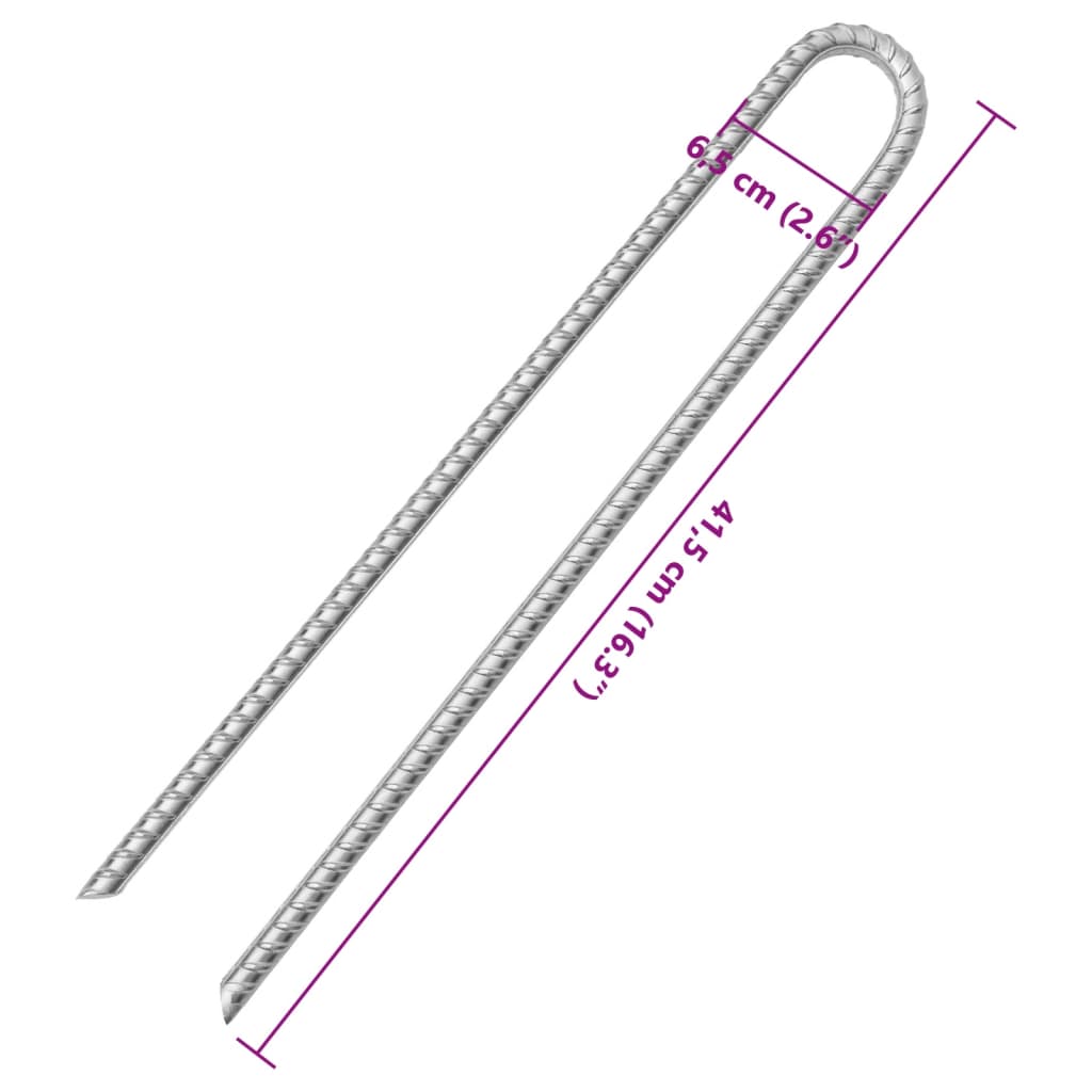teltpløkker 6 stk. U-form 41,5 cm Ø13 mm galvaniseret stål