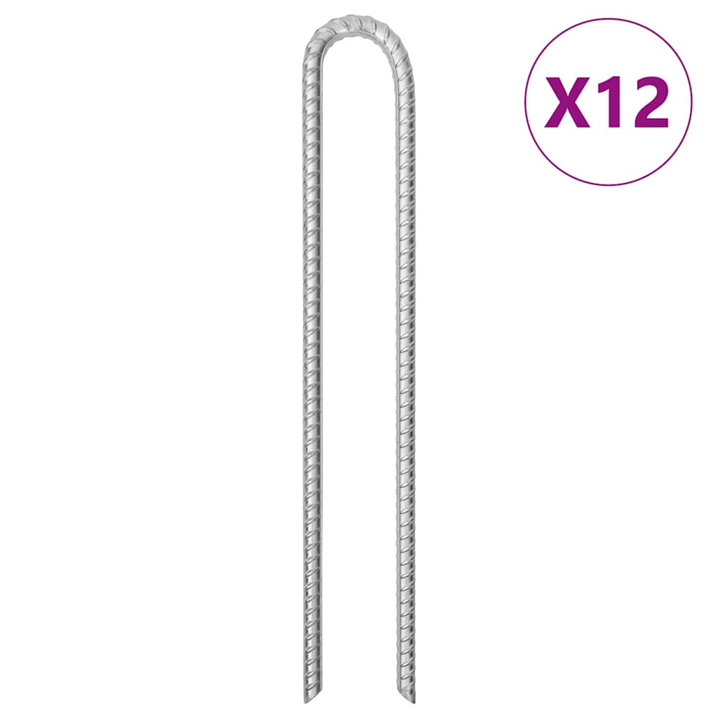 teltpløkker 12 stk. U-facon 41,5 cm Ø13 mm galvaniseret stål