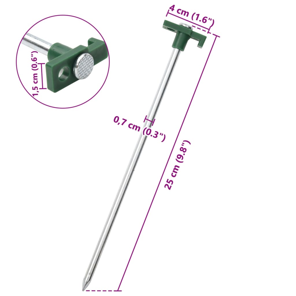 teltpløkker 24 stk. 25 cm 7 mm galvaniseret stål og PP