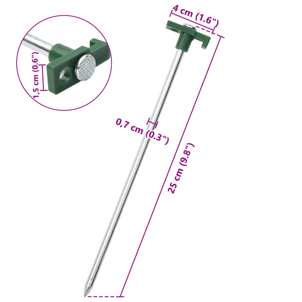 teltpløkker 12 stk. 25 cm 7 mm galvaniseret stål og PP