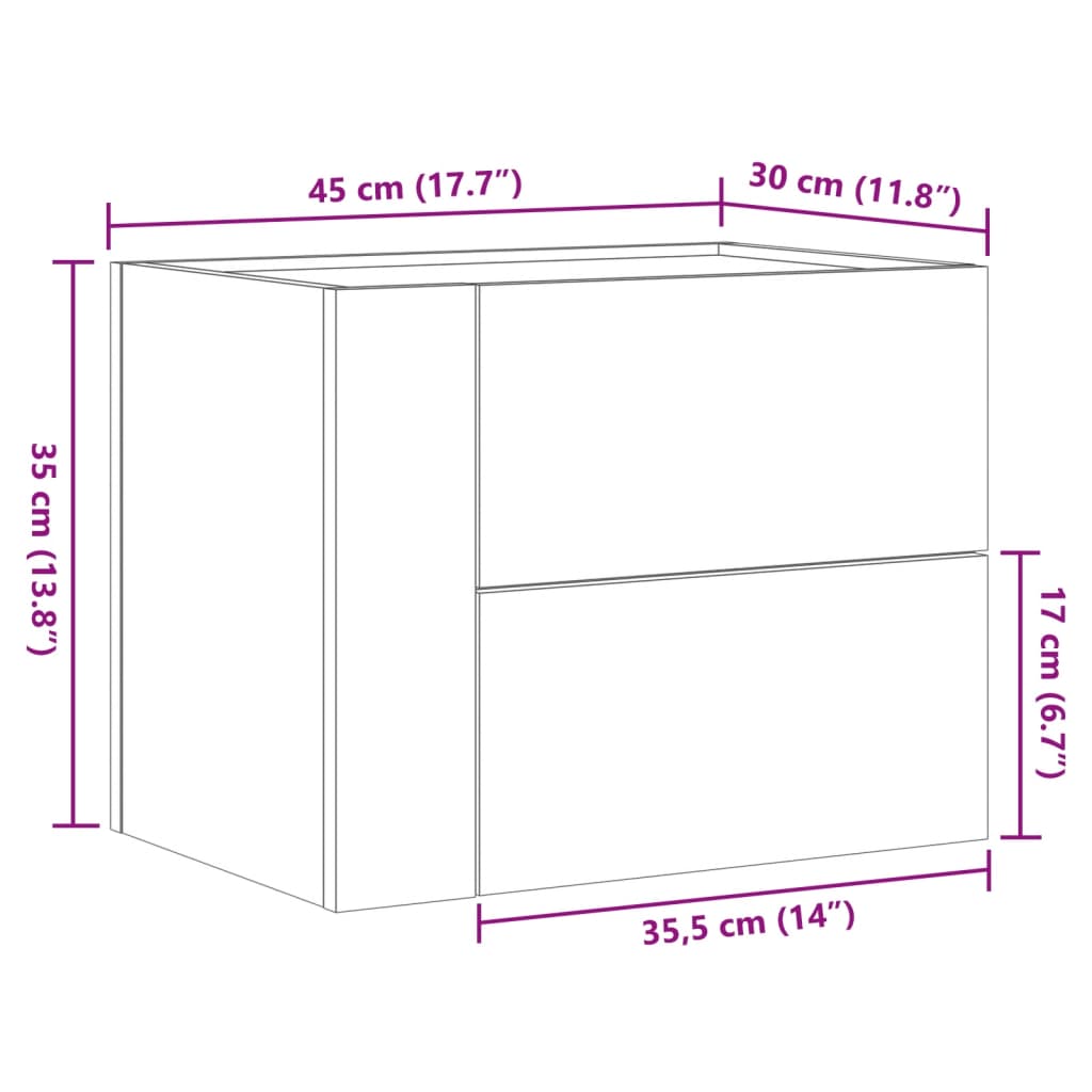væghængt sengebord 45x30x35 cm sonoma-eg