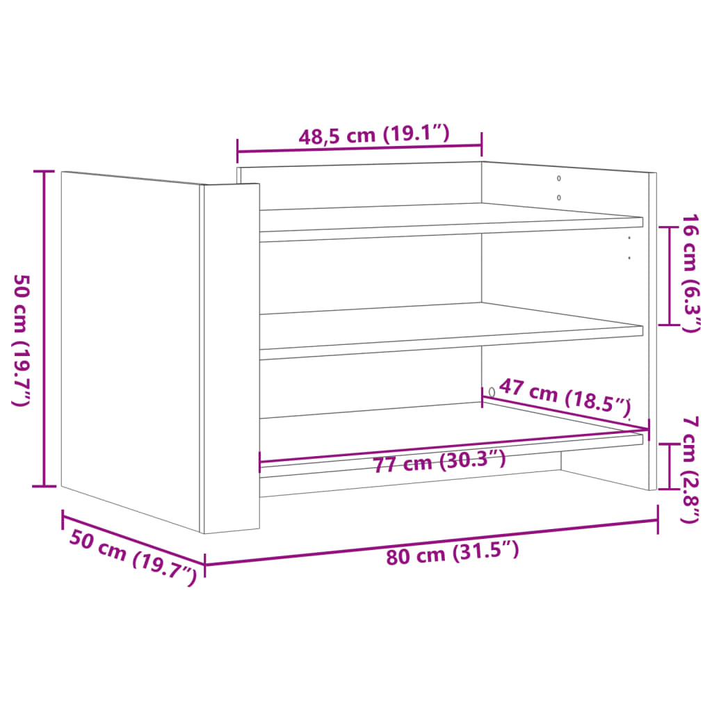 sofabord 80x50x50 cm konstrueret træ sonoma-eg