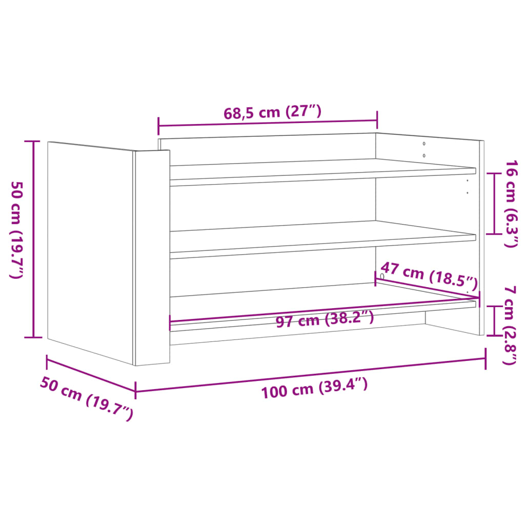 sofabord 100x50x50 cm konstrueret træ røget egetræsfarve