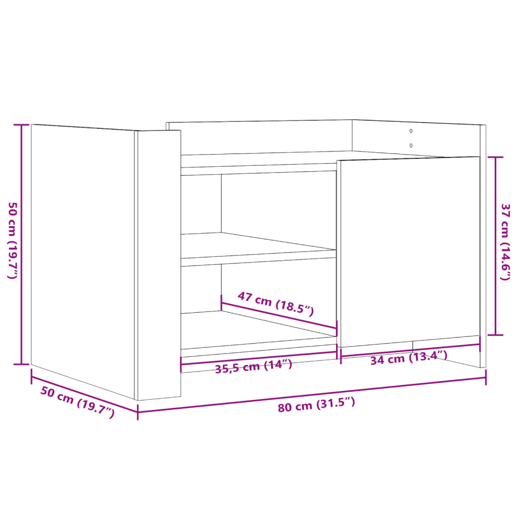 sofabord 80x50x50 cm konstrueret træ grå sonoma-eg