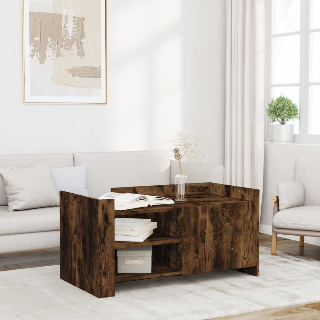 sofabord 100x50x50 cm konstrueret træ røget egetræsfarve