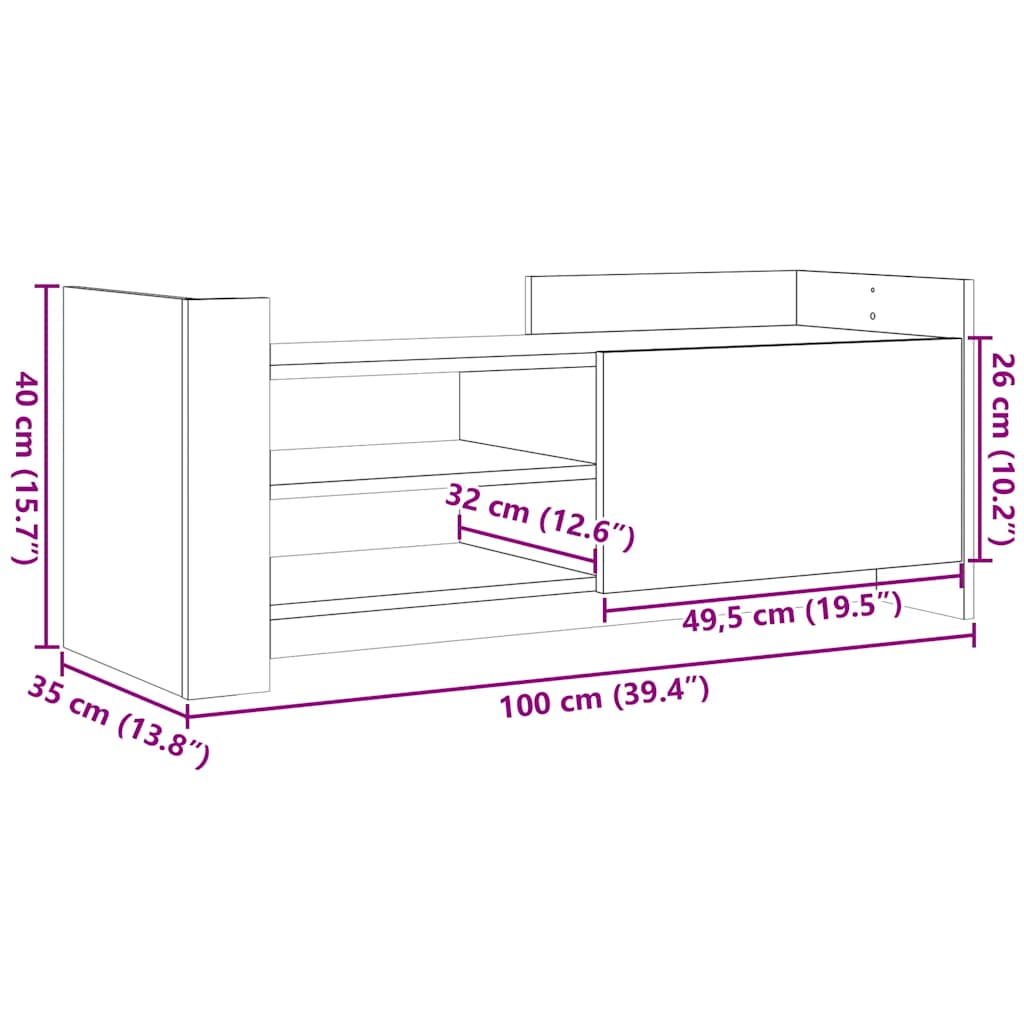 tv-bord 100x35x40 cm konstrueret træ hvid