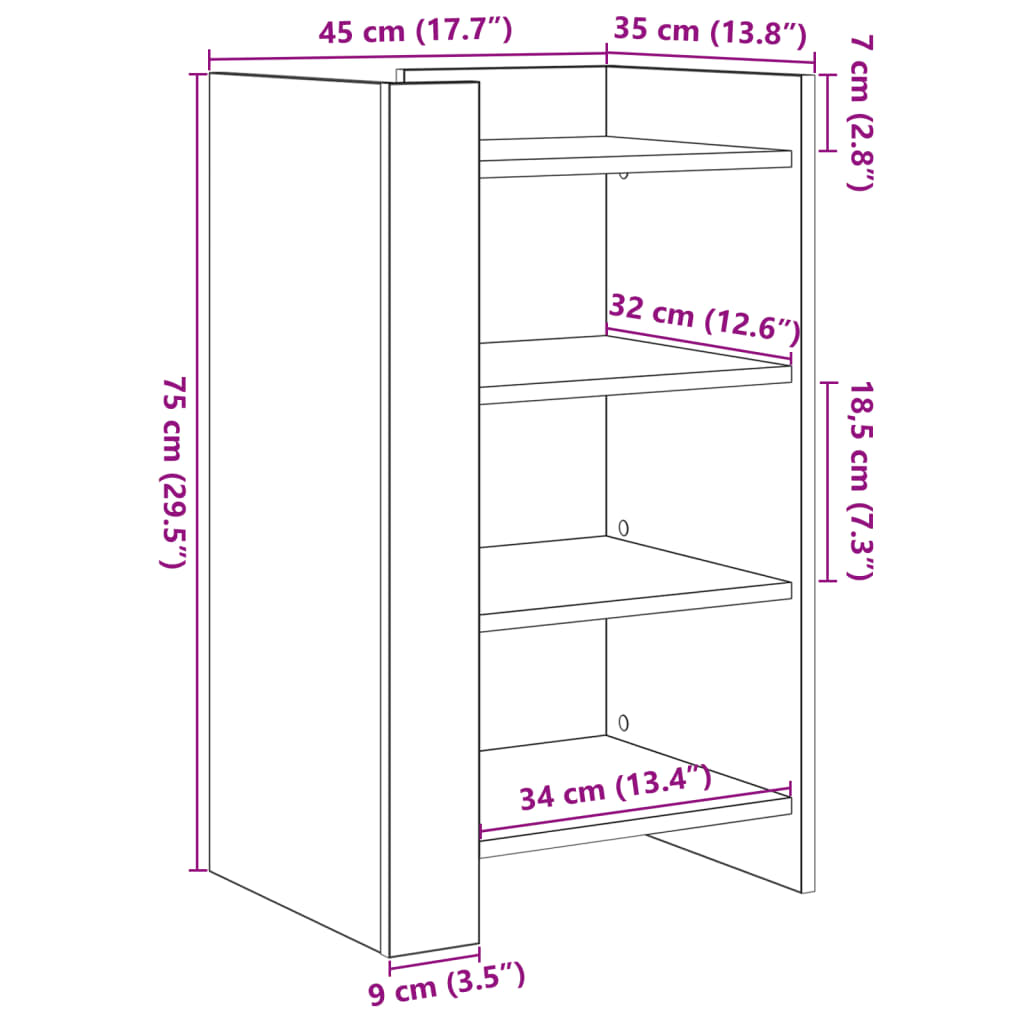 skænk 45x35x75 cm konstrueret træ hvid