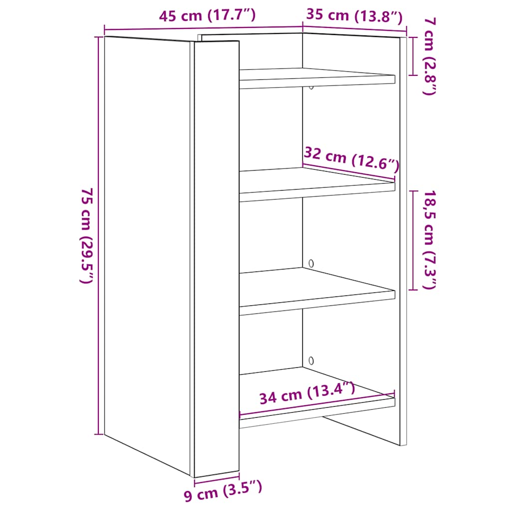 skænk 45x35x75 cm konstrueret træ sort